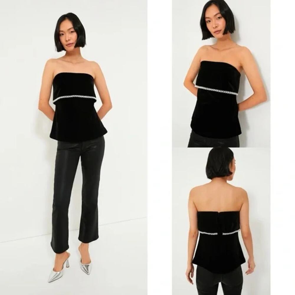 NEW Hyacinth House Womens Black Velvet & Pearl Strapless Valerie Top XL